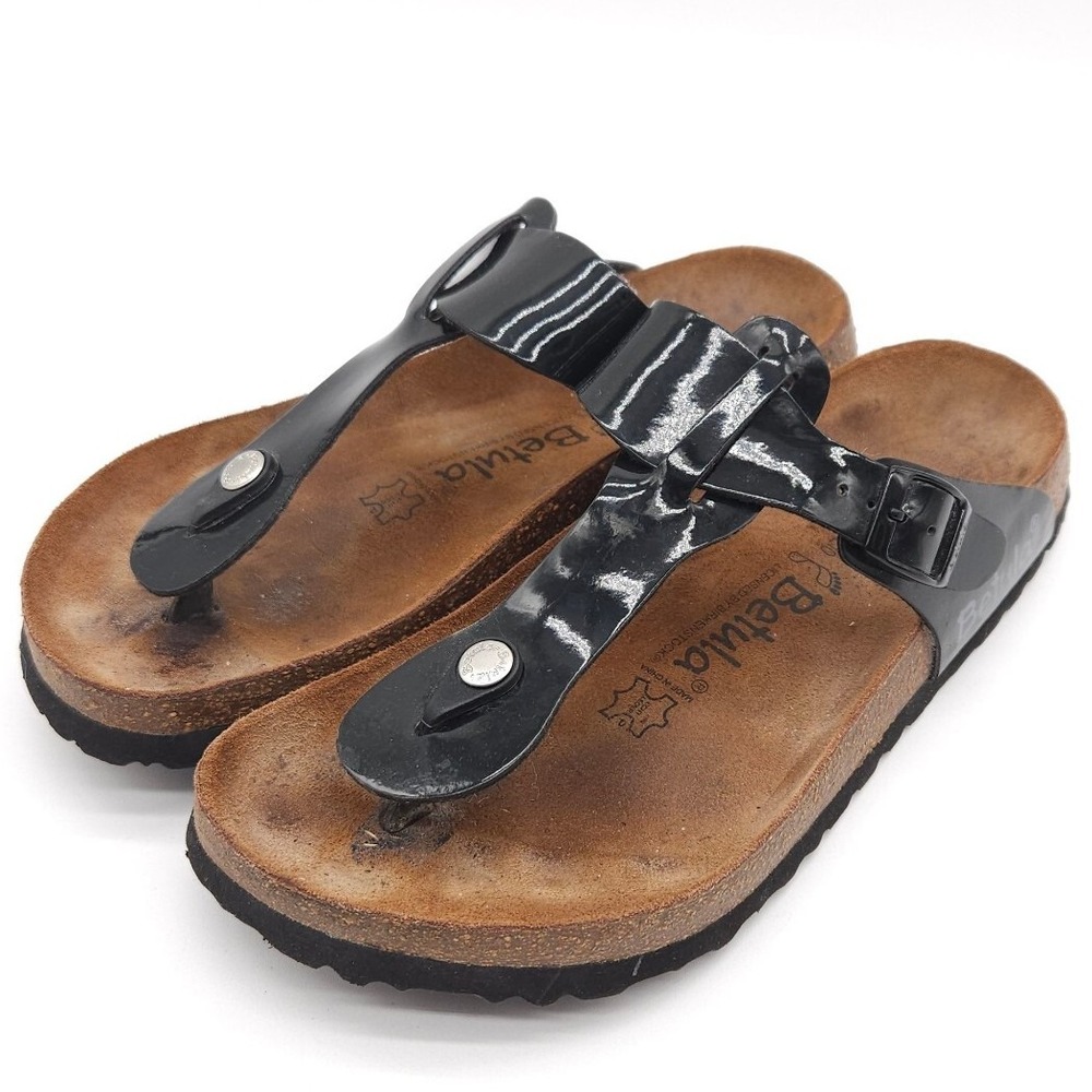 Birkenstock Betula (Women's 10) Black Thong Sandals T Post Strap Leather Comfort